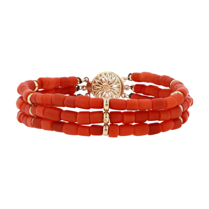 14K Yellow Gold Coral Beaded Bracelet