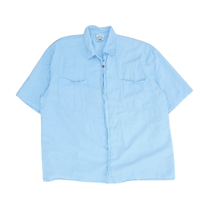 Vintage Blue Solid Short Sleeve Button Down