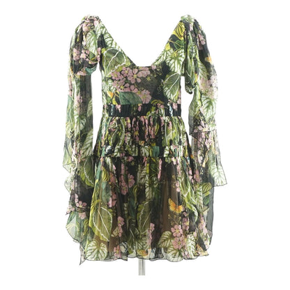 Botanical Tie-Strap Mini Dress