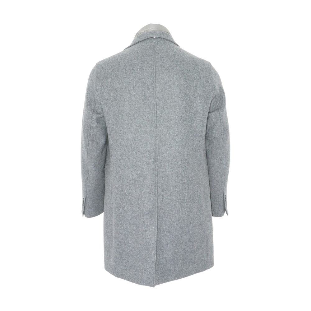 Gray Convertible Padded Wool-Blend Quilted Shell Coat