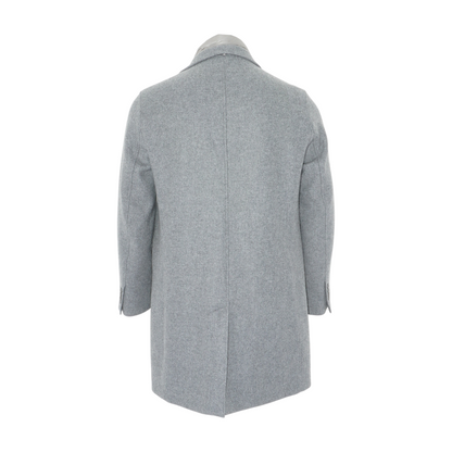 Gray Convertible Padded Wool-Blend Quilted Shell Coat