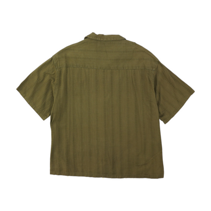 Olive Striped Short Sleeve Button Down