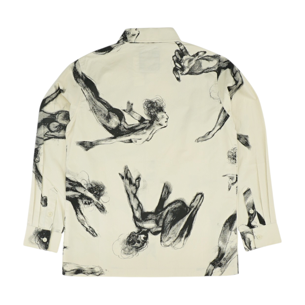 Beige Graphic Long Sleeve Button Down