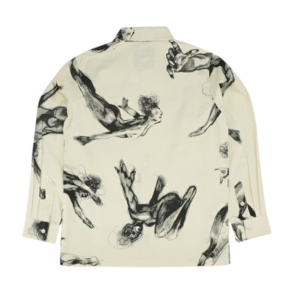 Beige Graphic Long Sleeve Button Down