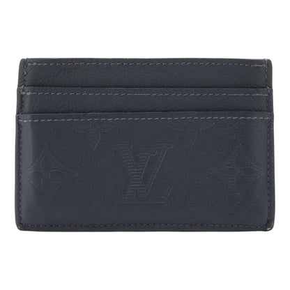 Navy Blue Double Card Holder in Monogram Shadow Leather