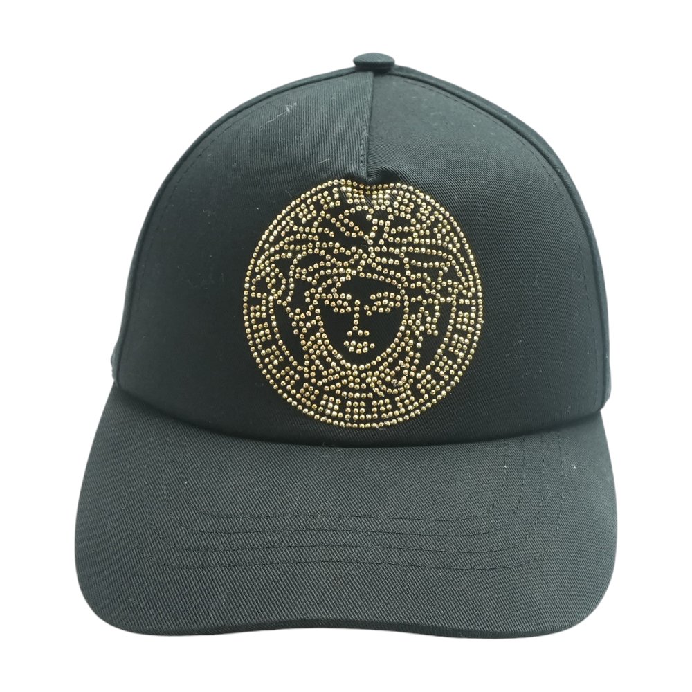 Black and Gold Medusa Studded Cap