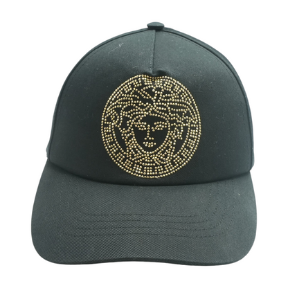 Black and Gold Medusa Studded Cap