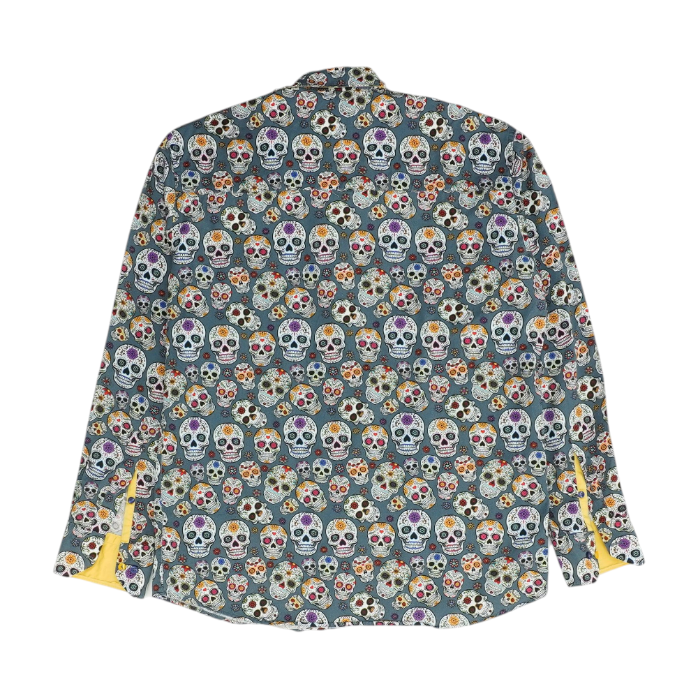 Gray Graphic Long Sleeve Button Down