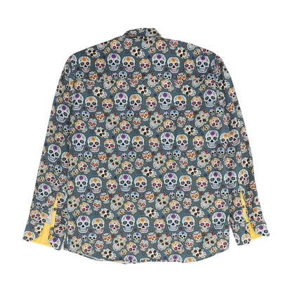Gray Graphic Long Sleeve Button Down