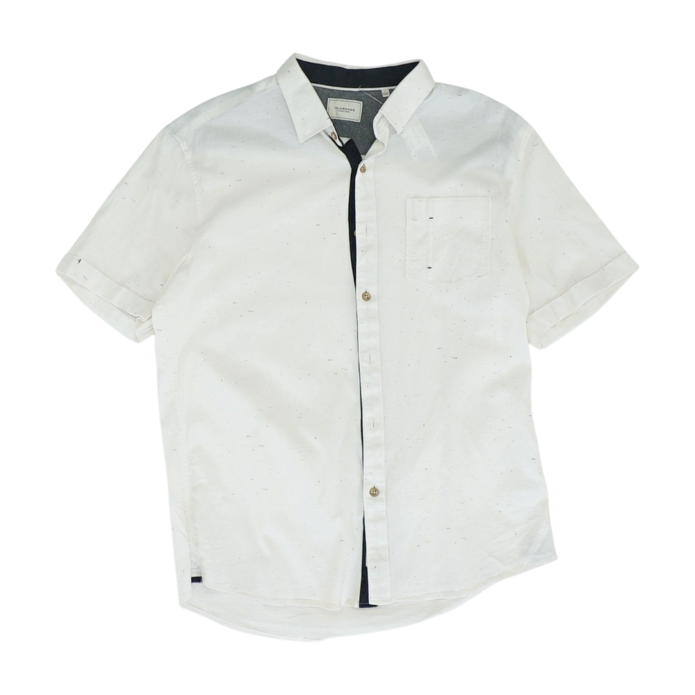 White Solid Short Sleeve Button Down