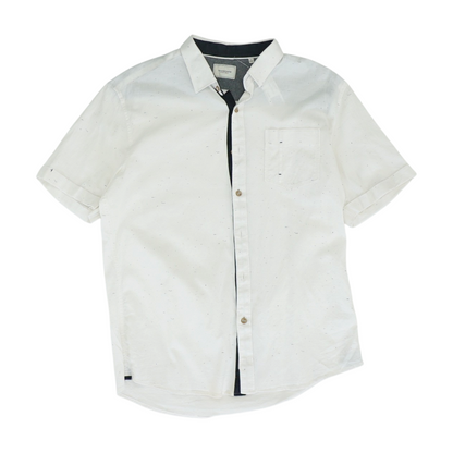 White Solid Short Sleeve Button Down