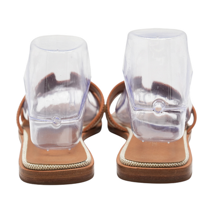 Noisette & Beige Dore Oran Sandals in Calfskin & Canvas