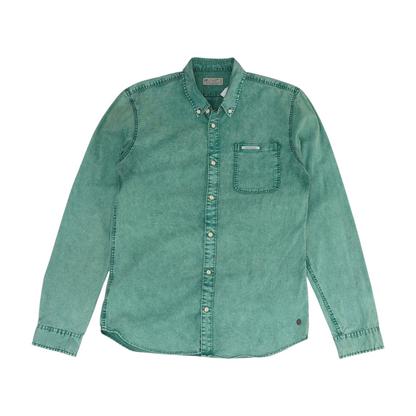 Green Solid Long Sleeve Button Down
