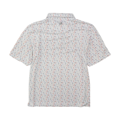White Print Short Sleeve Polo