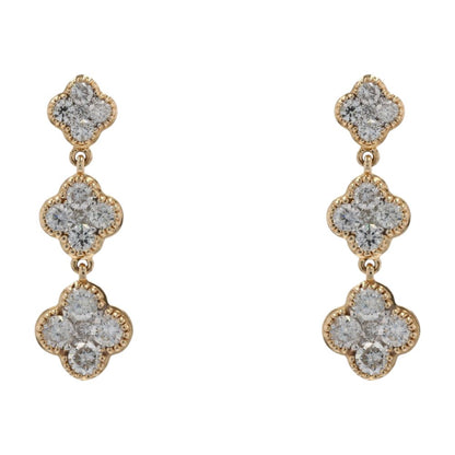 1 Ct 14K Gold Diamond Accented Triple Clover Chandelier Earrings
