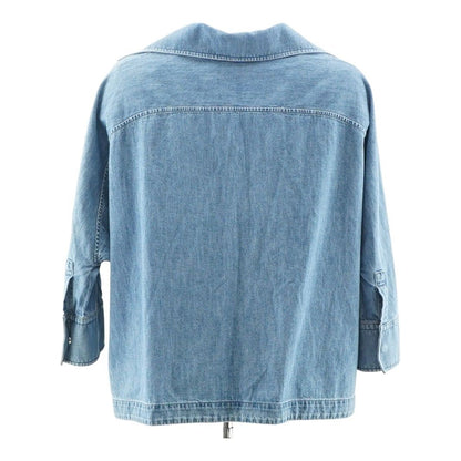 Blue Solid V-Neck Denim Long Sleeve Blouse
