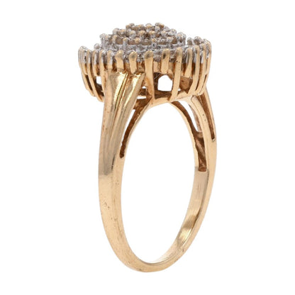 1/2 Ct 10K Gold Round And Baguette Diamond Pear Shaped Cluster Cocktail Ring