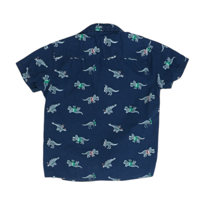 Navy Print Short Sleeve Button Down