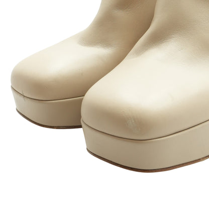 Beige 100mm Leather Ankle Boots