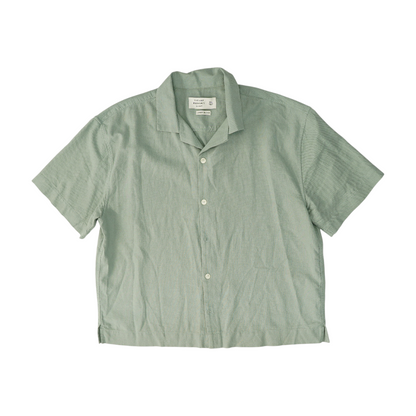 Green Solid Short Sleeve Button Down