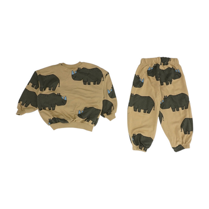 Brown Graphic Long Sleeve Set