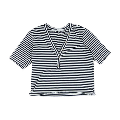 Navy Striped V Neck T-Shirt