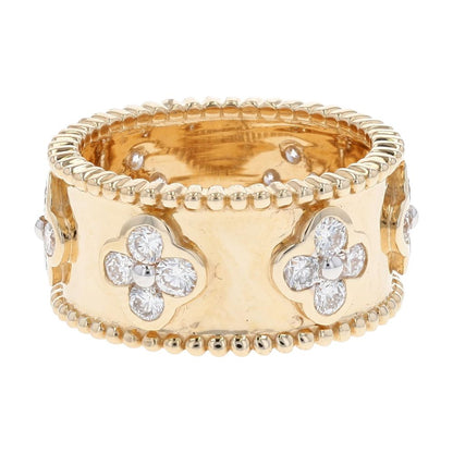 1 5/8 Ct 14K Gold Lab Grown Diamond Accented Clover With Beaded Edge Flat Band