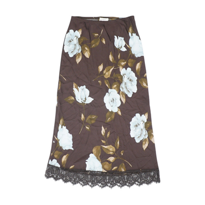 Brown Floral Midi Skirt