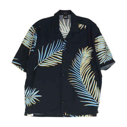 Navy Tropical Short Sleeve Button Down