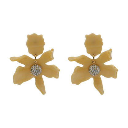 Yellow Crystal Lily Pierced Drop Earrings