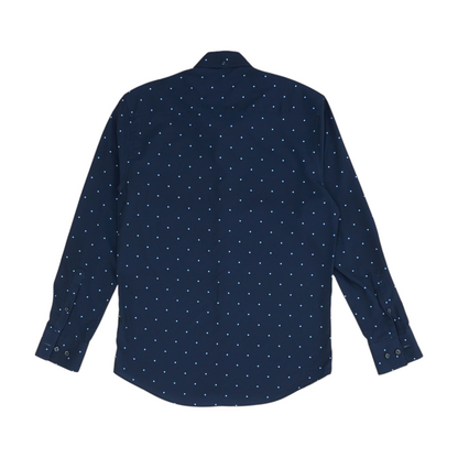 Navy Print Long Sleeve Button Down