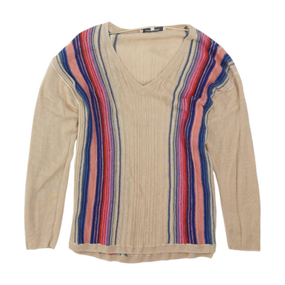 Beige Striped Pullover Sweater