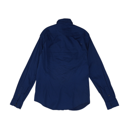 Blue Solid Long Sleeve Button Down