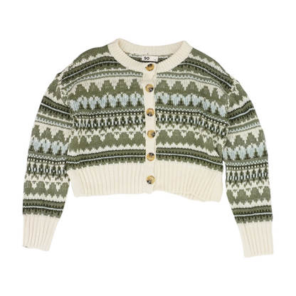Green Print Cardigan Sweater