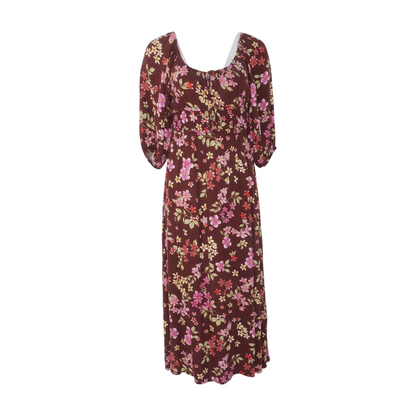 Brown Floral Midi Dress