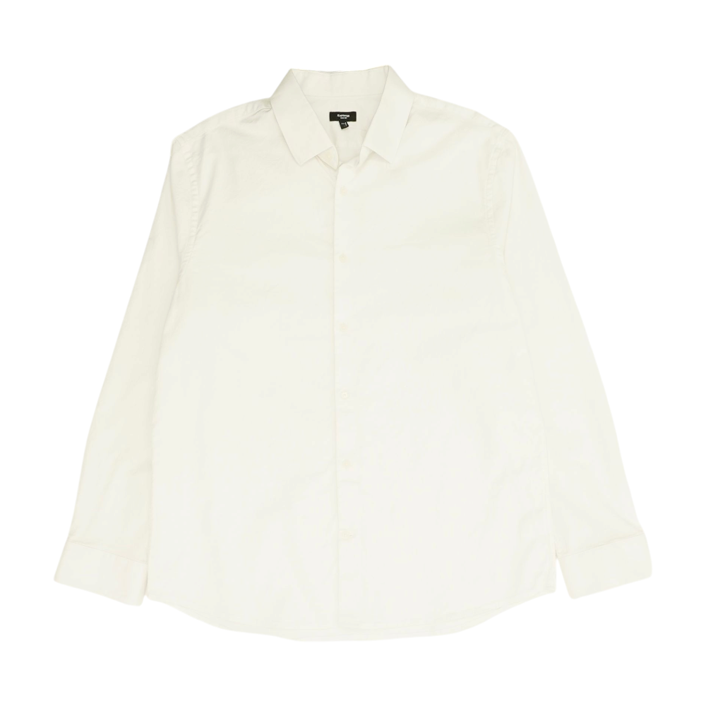 White Solid Long Sleeve Button Down