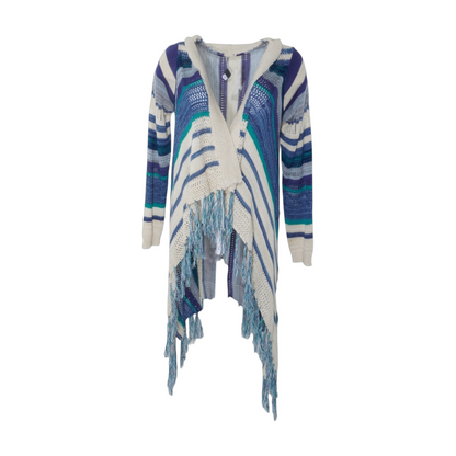 Beige Striped Cardigan Sweater