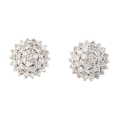 2 1/5 Ct 14K White Gold Round Diamond Cluster Stud Earrings