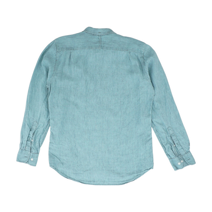 Blue Solid Long Sleeve Button Down