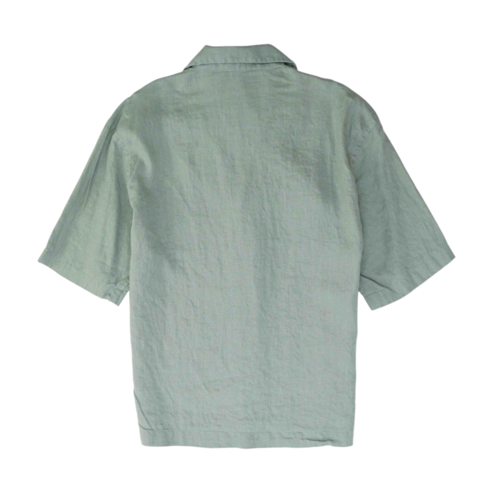 Green Solid Short Sleeve Button Down