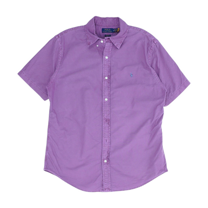 Purple Solid Short Sleeve Button Down