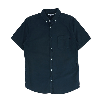 Black Solid Short Sleeve Button Down