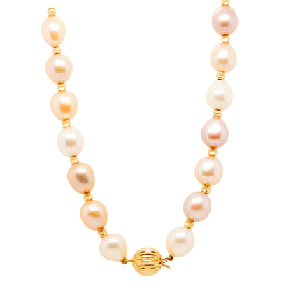 Multi Color Cultured Pearl Necklace With 14K Gold Beads And Clasp