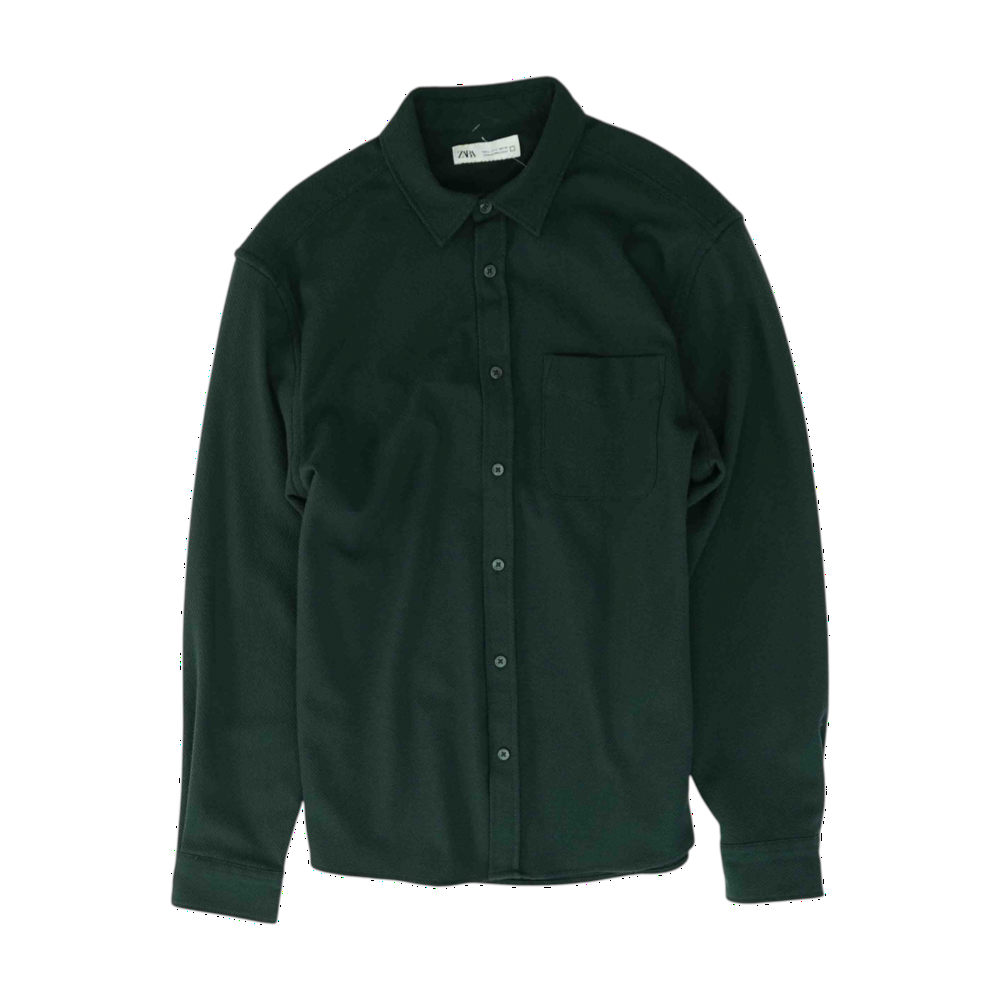 Green Solid Long Sleeve Button Down