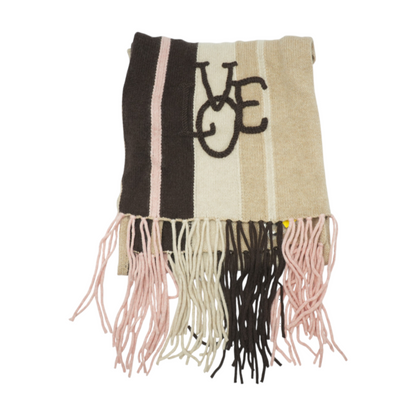 Beige Striped 100% Cashmere Scarf