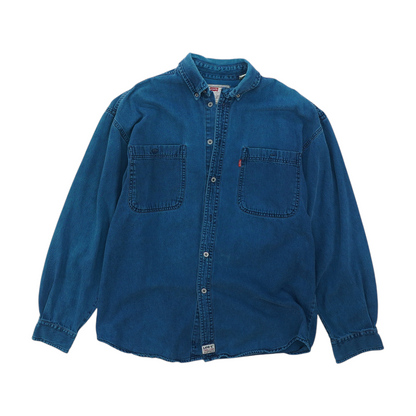 Blue Solid Flannel Button Down