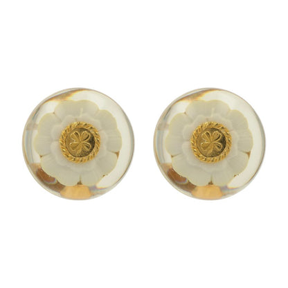 Flowers And Clovers Vintage Large Domed Resin Clip On Earrings