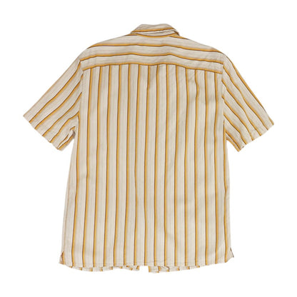 Beige Striped Short Sleeve Button Down
