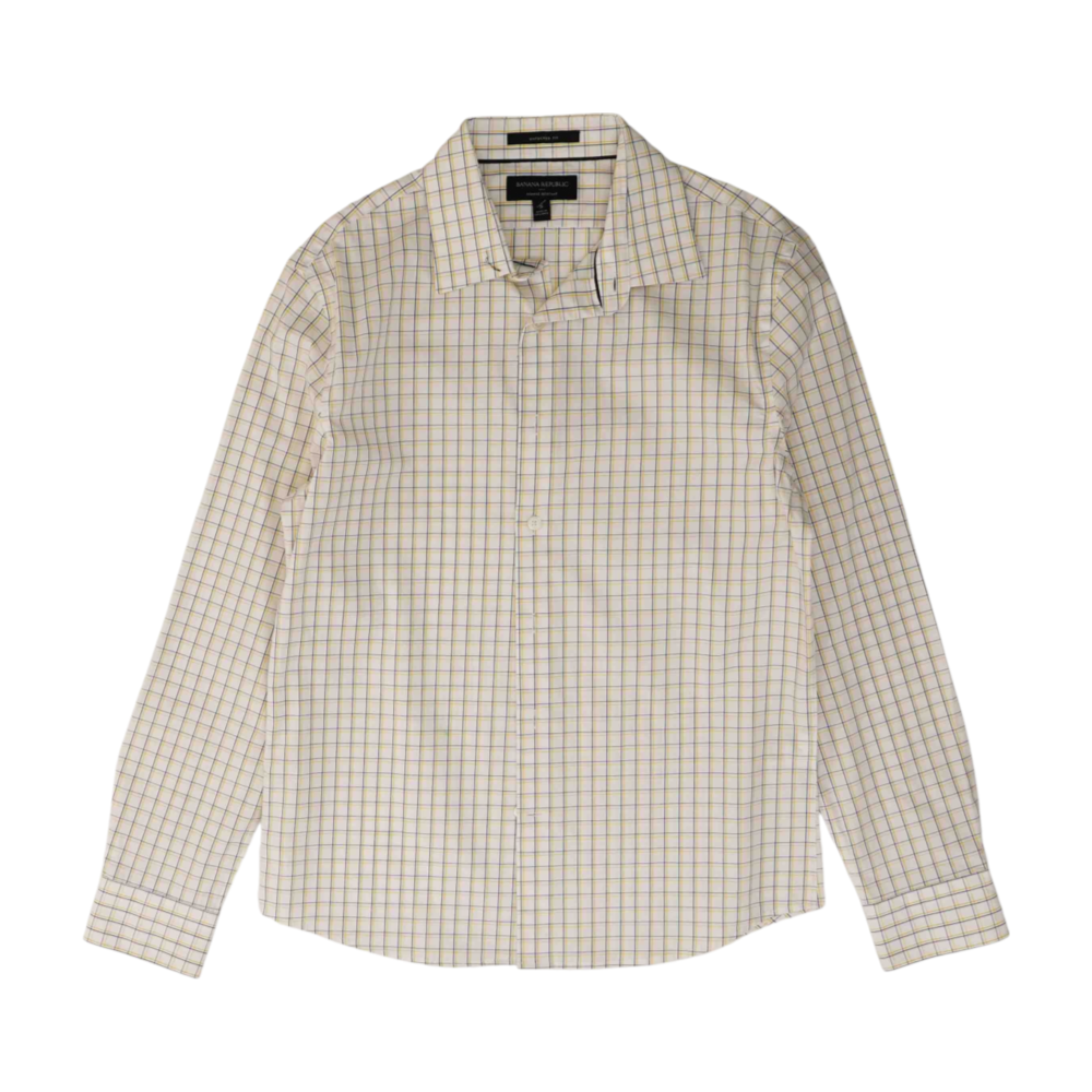White Plaid Long Sleeve Button Down