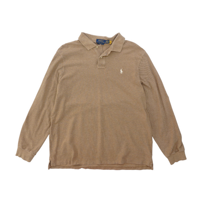 Beige Solid Long Sleeve Polo